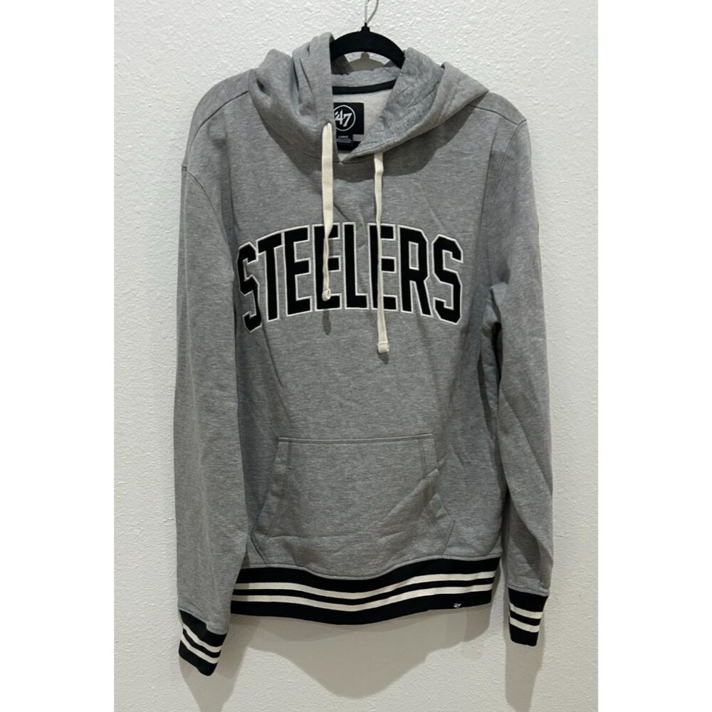 NWOT Steelers '47 Gray Hoodie Sweatshirt With Logo Patch Men's Size Large